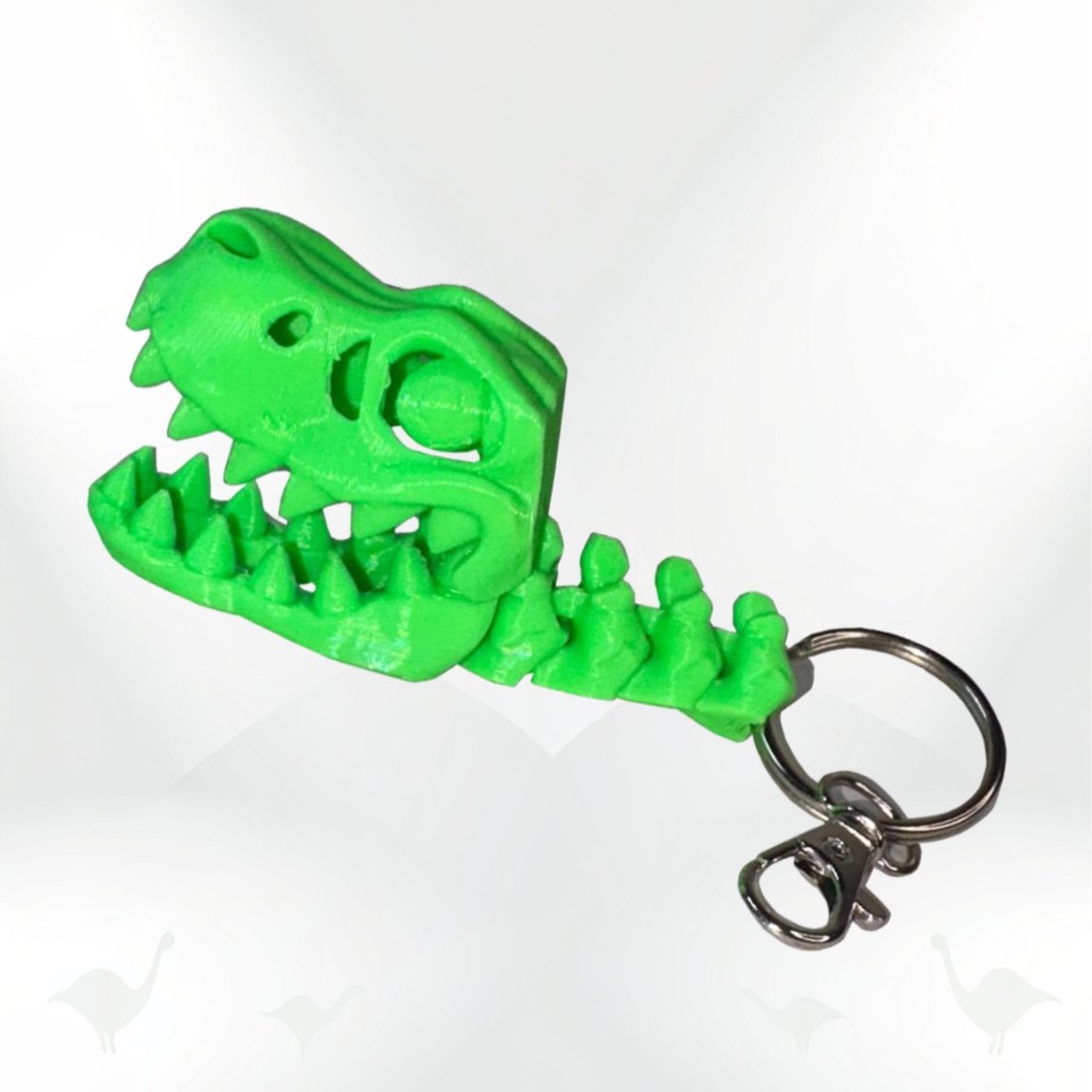 Dino Keyring: 3D printed green T-Rex skull and spine keyring Dino Keyring: 3D printed green T-Rex skull and spine keyring