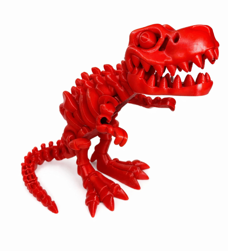 Red T-Rex Skeleton: A detailed, articulated dinosaur toy figure.