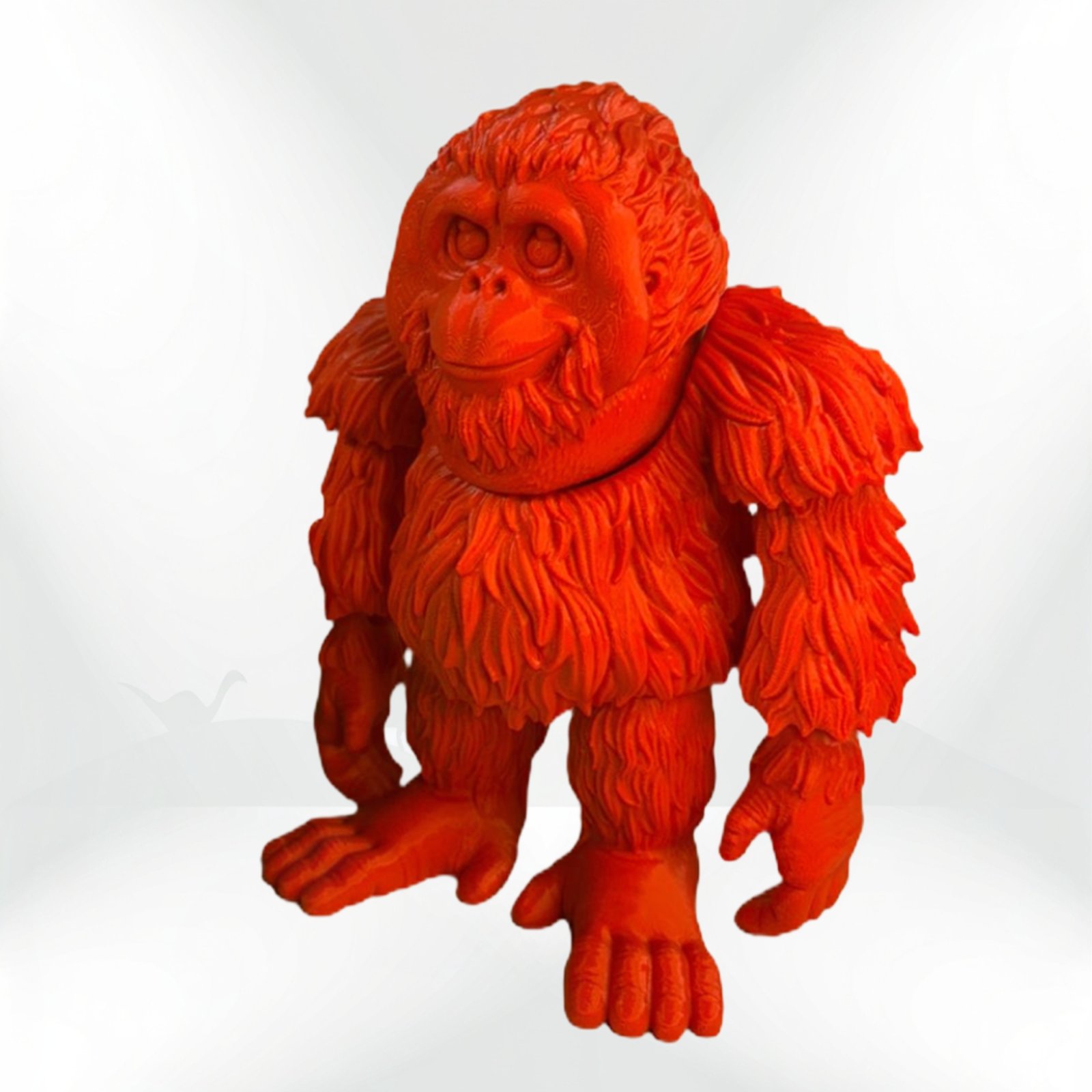 Orangutan 3D-printed figurine: A friendly, furry orange orangutan collectible animal figure. Orangutan 3D-printed figurine: A friendly, furry orange orangutan collectible animal figure.
