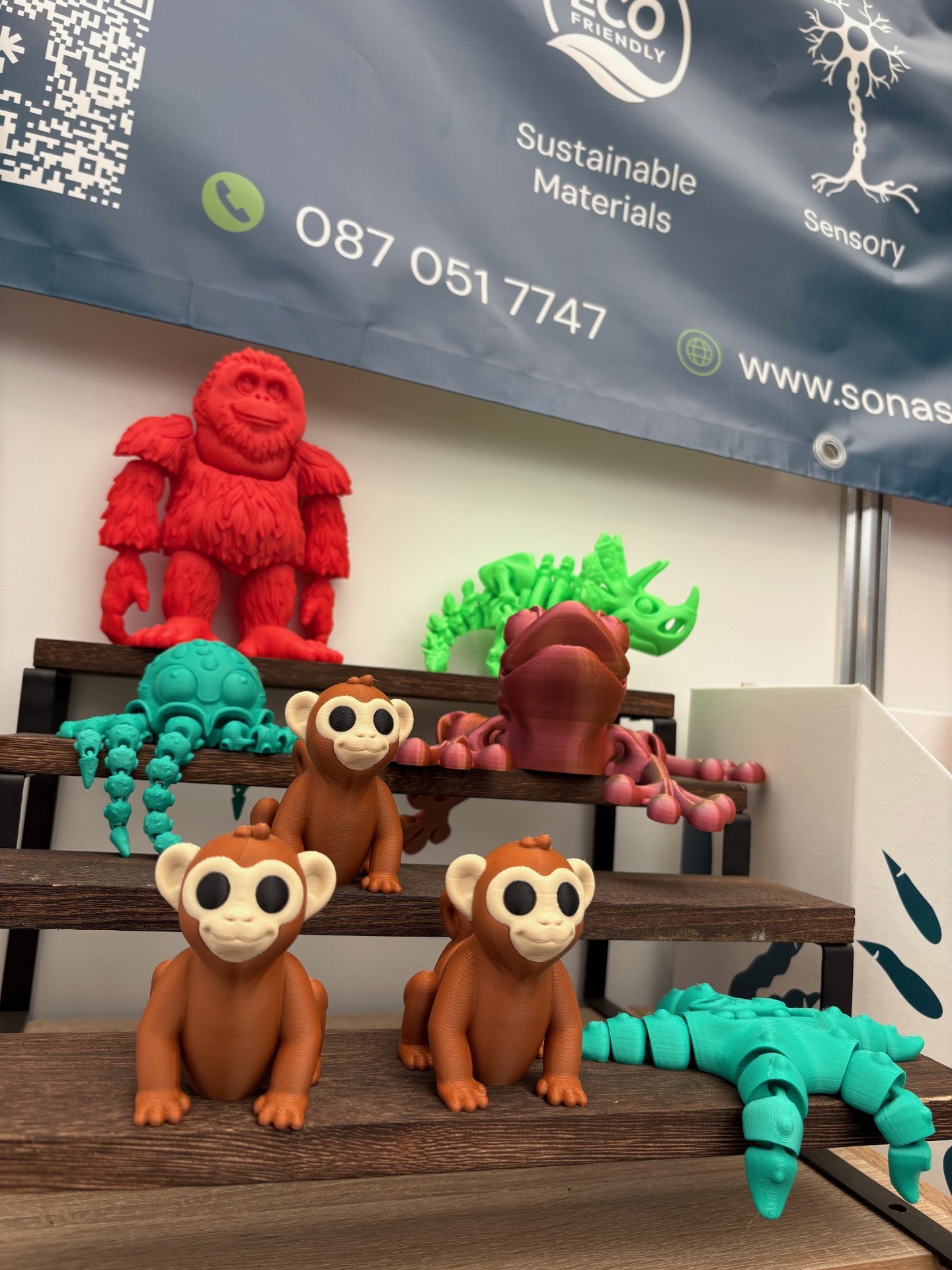 3D Printed Monkey Toy: Brown monkey figurine with large eyes, 3D printed animal toy, eco-friendly kids toy 3D Printed Monkey Toy: Brown monkey figurine with large eyes, 3D printed animal toy, eco-friendly kids toy