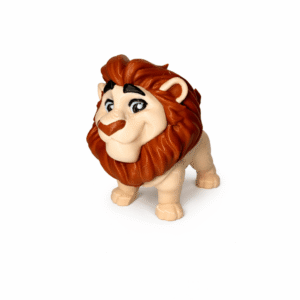 Cartoon Lion figurine with brown mane and tan body, friendly expression