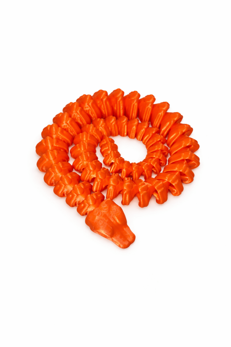 Orange Skeleton Snake toy, articulated and coiled, on a white background.