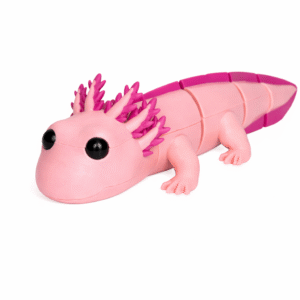 Adult Axolotl: Pink toy axolotl with segmented body and detailed feathery gills