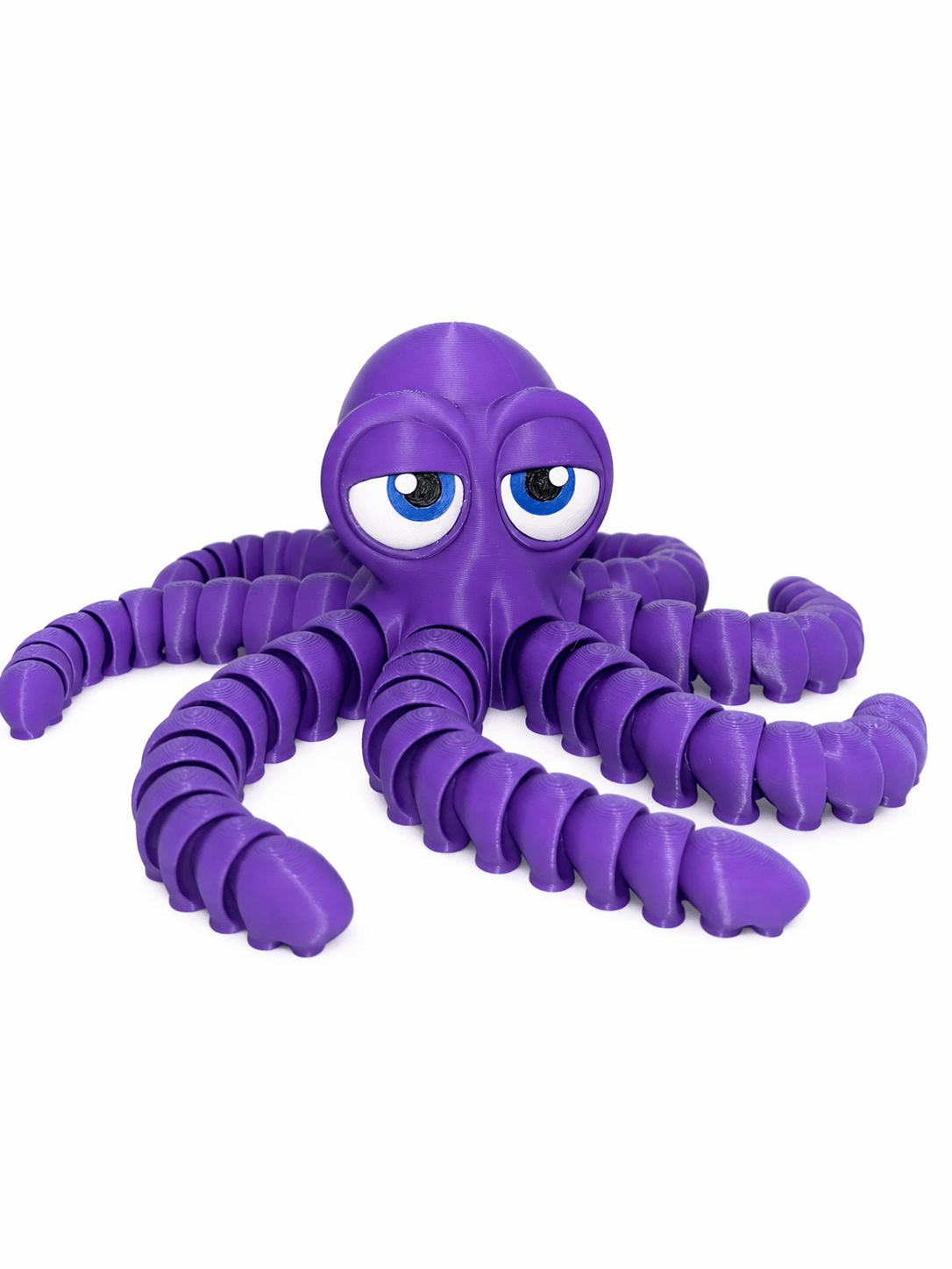 Octopus Purple White Bg Purple Octopus toy with articulated tentacles and expressive eyes.